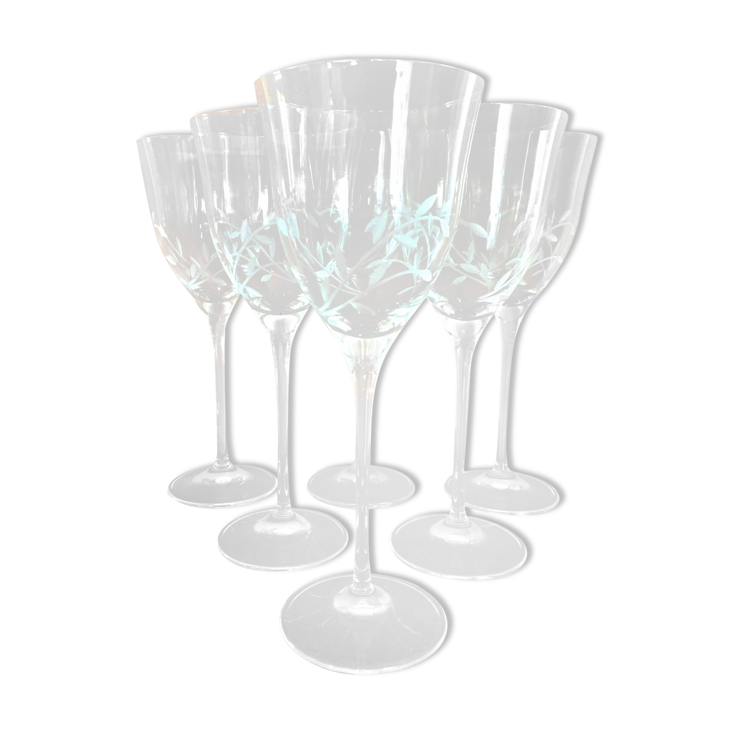 Set 6 engraved crystal wine glasses