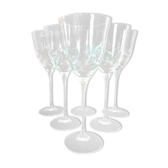 Set 6 engraved crystal wine glasses