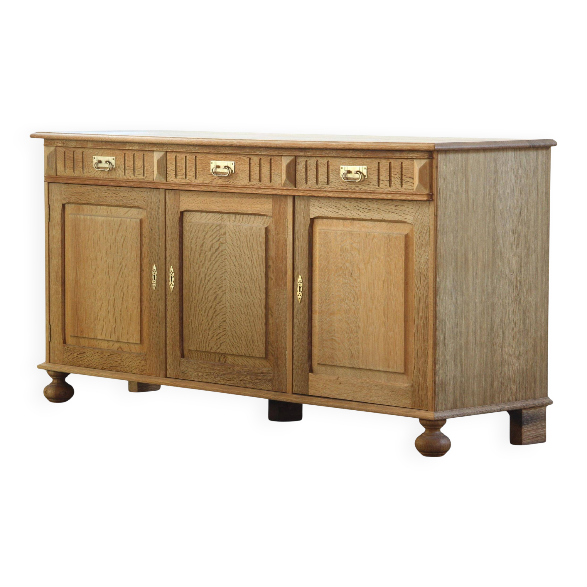 Vintage 1970 Danish Brutalist Light Oak Sideboard, Style of Henning Kjærnulf