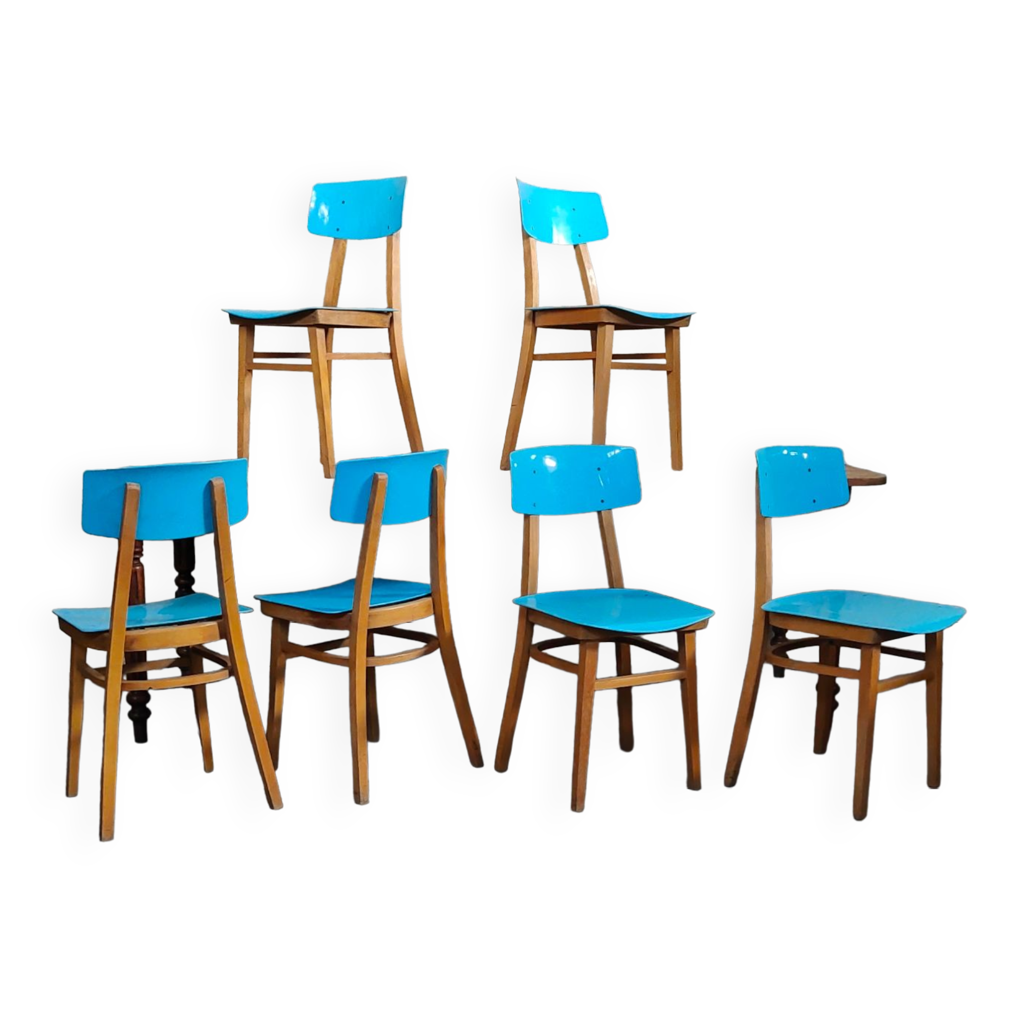 Set of 6 blue chairs TON (Thonet)