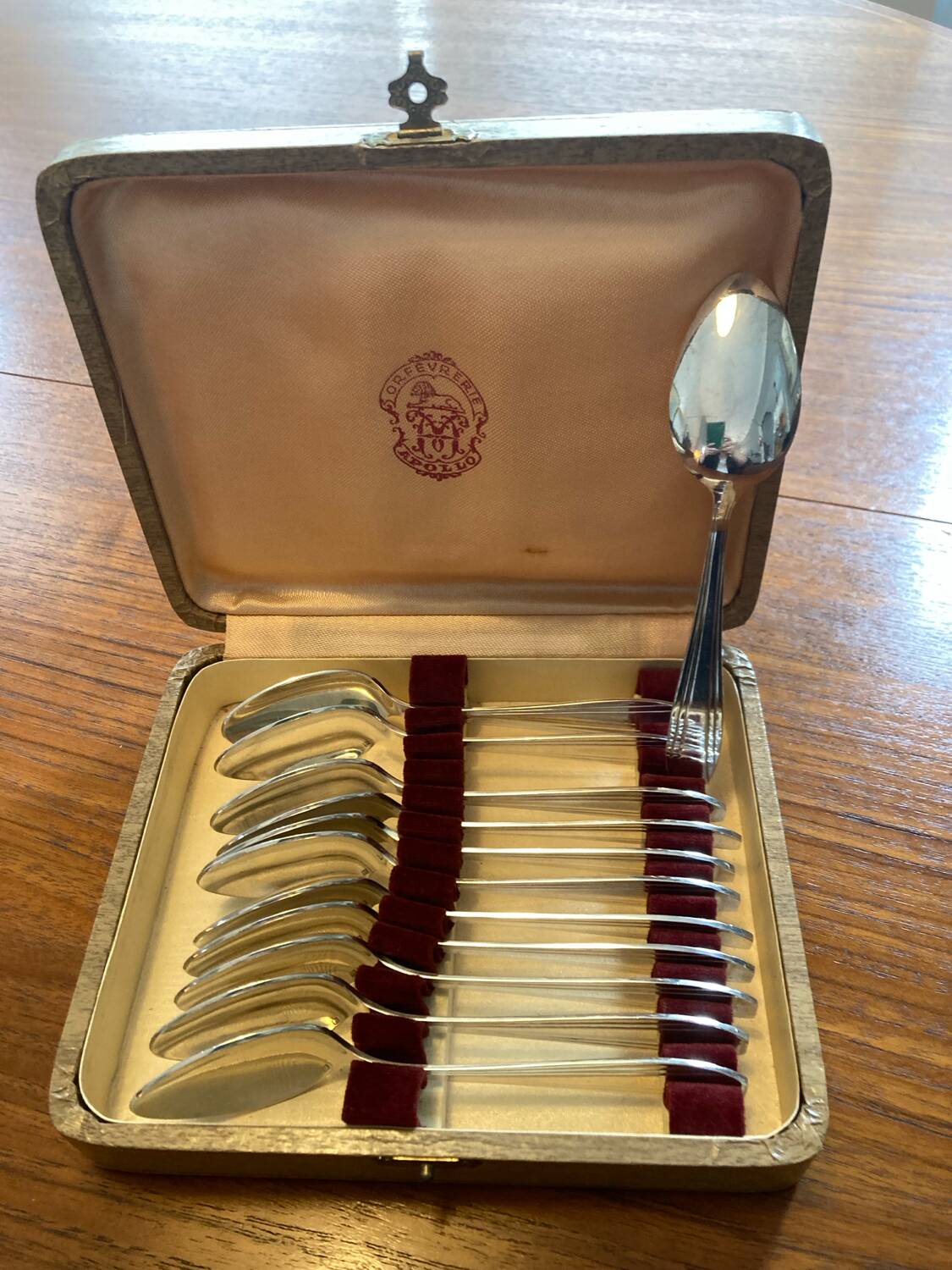 Box of 12 small silver-plated Art Deco spoons