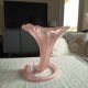 Large satin glass cornucopia vase "pâte de verre" frosted pink - Art style