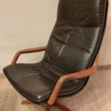 Swivel armchair with footrest, Berg Forniture, Denmark, 1970s