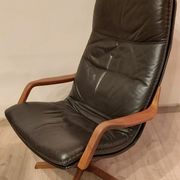 Swivel armchair with footrest, Berg Forniture, Denmark, 1970s