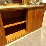 meuble de métier en bois ancien avec lame en formica