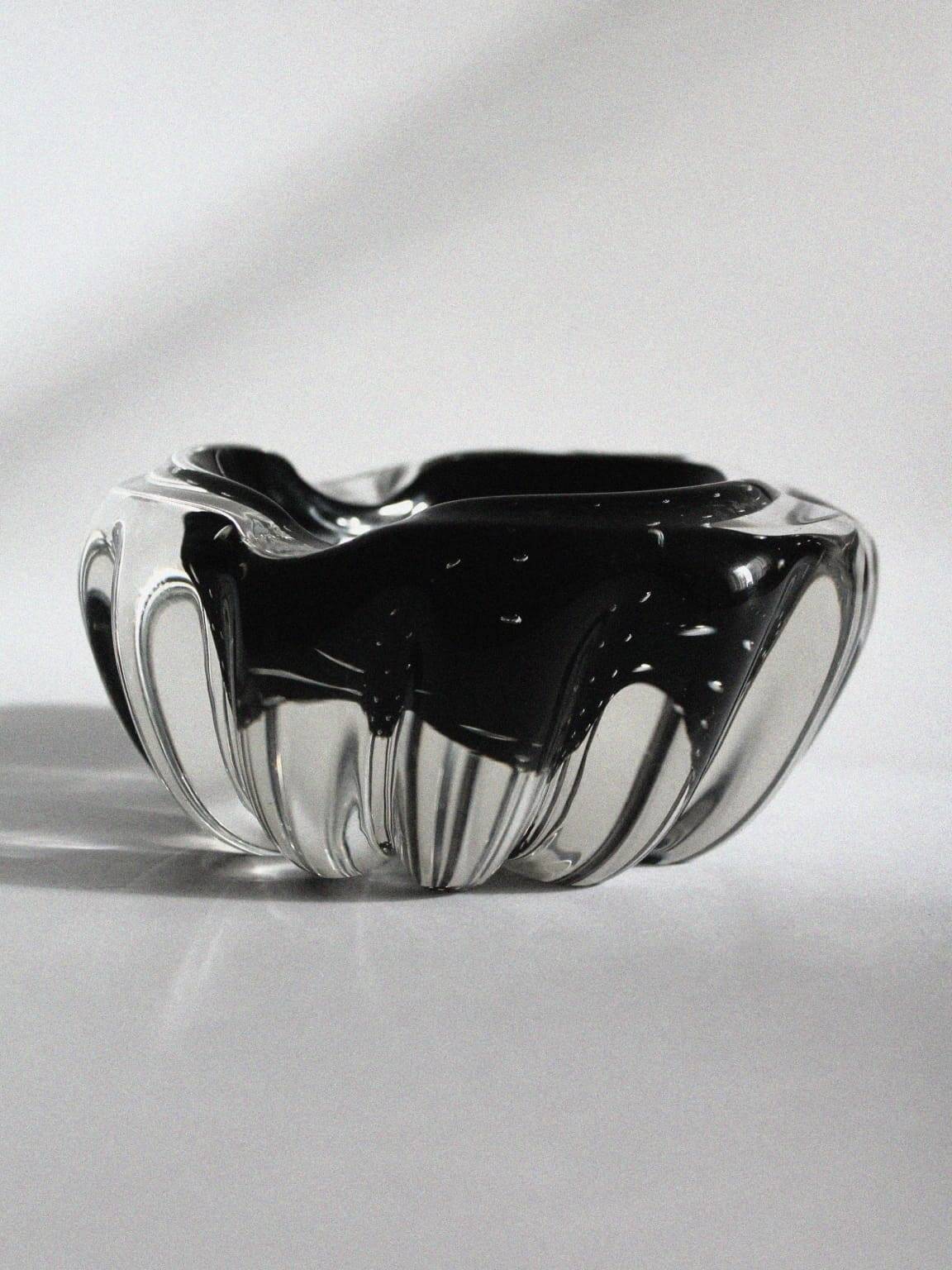 Cendrier en verre à bulles de cristal Walter Johansson, pour Orrefors, Suède, années 1960