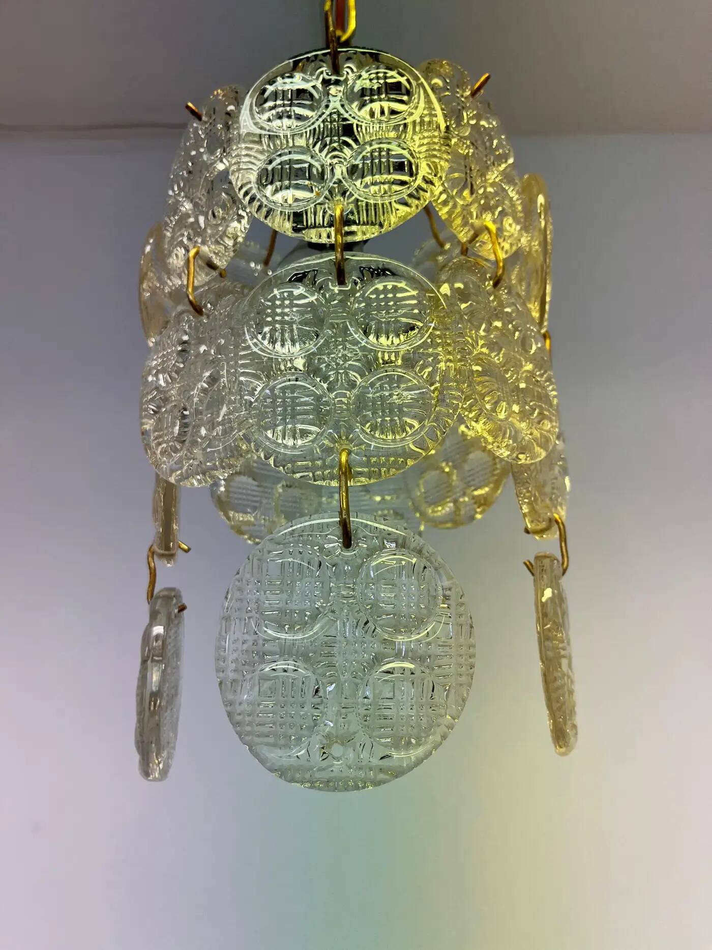 Design brass and glass pendant / chandelier by Zelezny Brod, 1970s