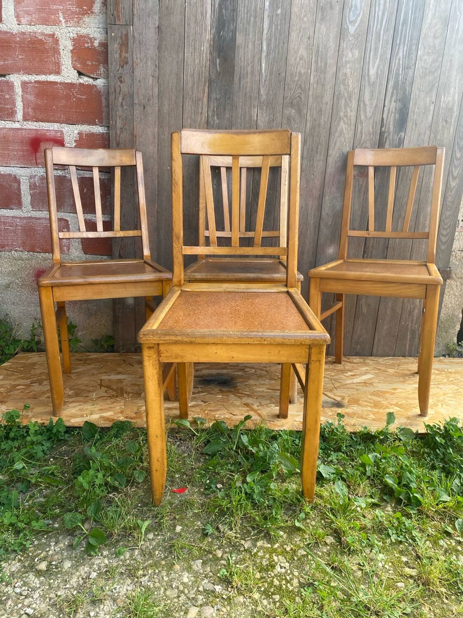 Set of 4 Antique Bistrot Chairs in Baumann Style Wood from the 60s