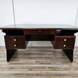 Executive Art Decò desk in exotic wood, glass, and brass