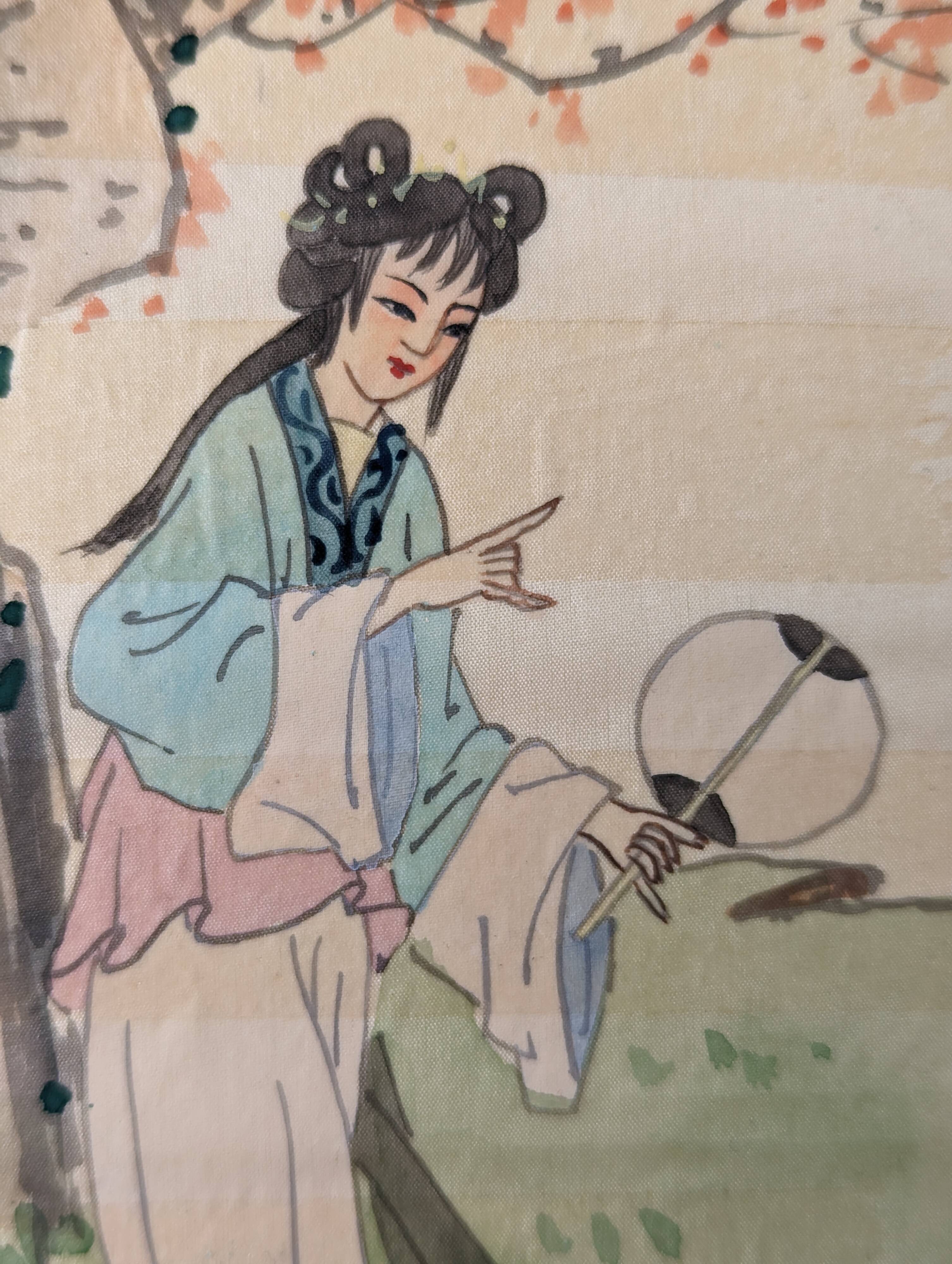 Chinese print "young beauties with a fan" twentieth century