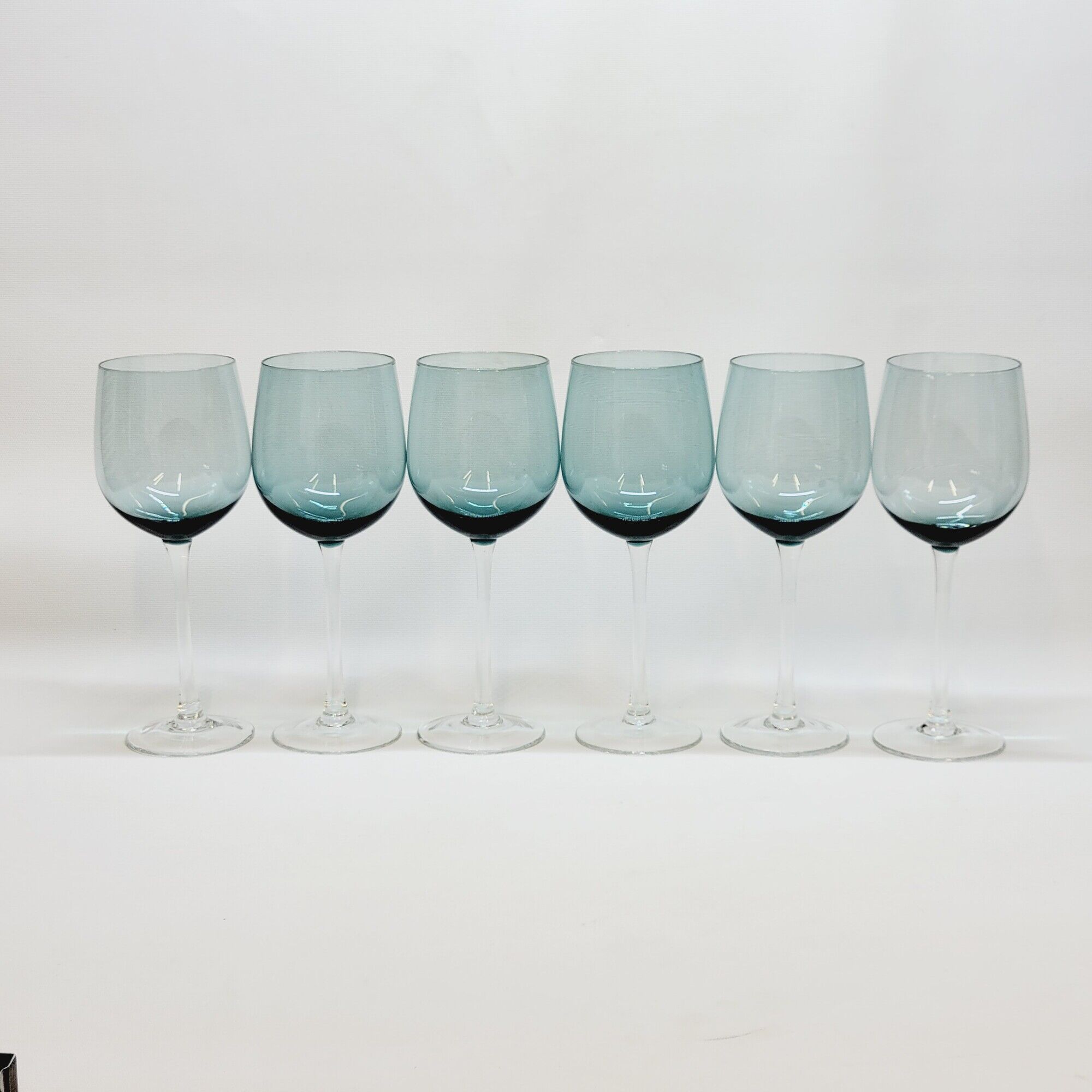6 Large Wine or Water Balloon Glasses in Petrol Blue Color Blown Glass