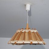 Vintage pendant lamp in wood and canvas 1970