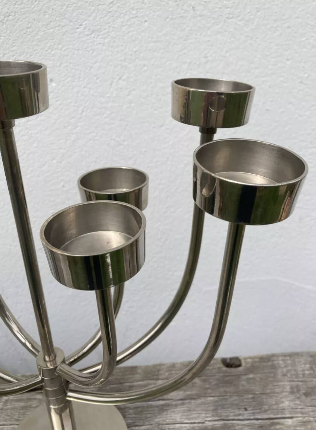 Silver metal candlestick with 8 stainless steel branches