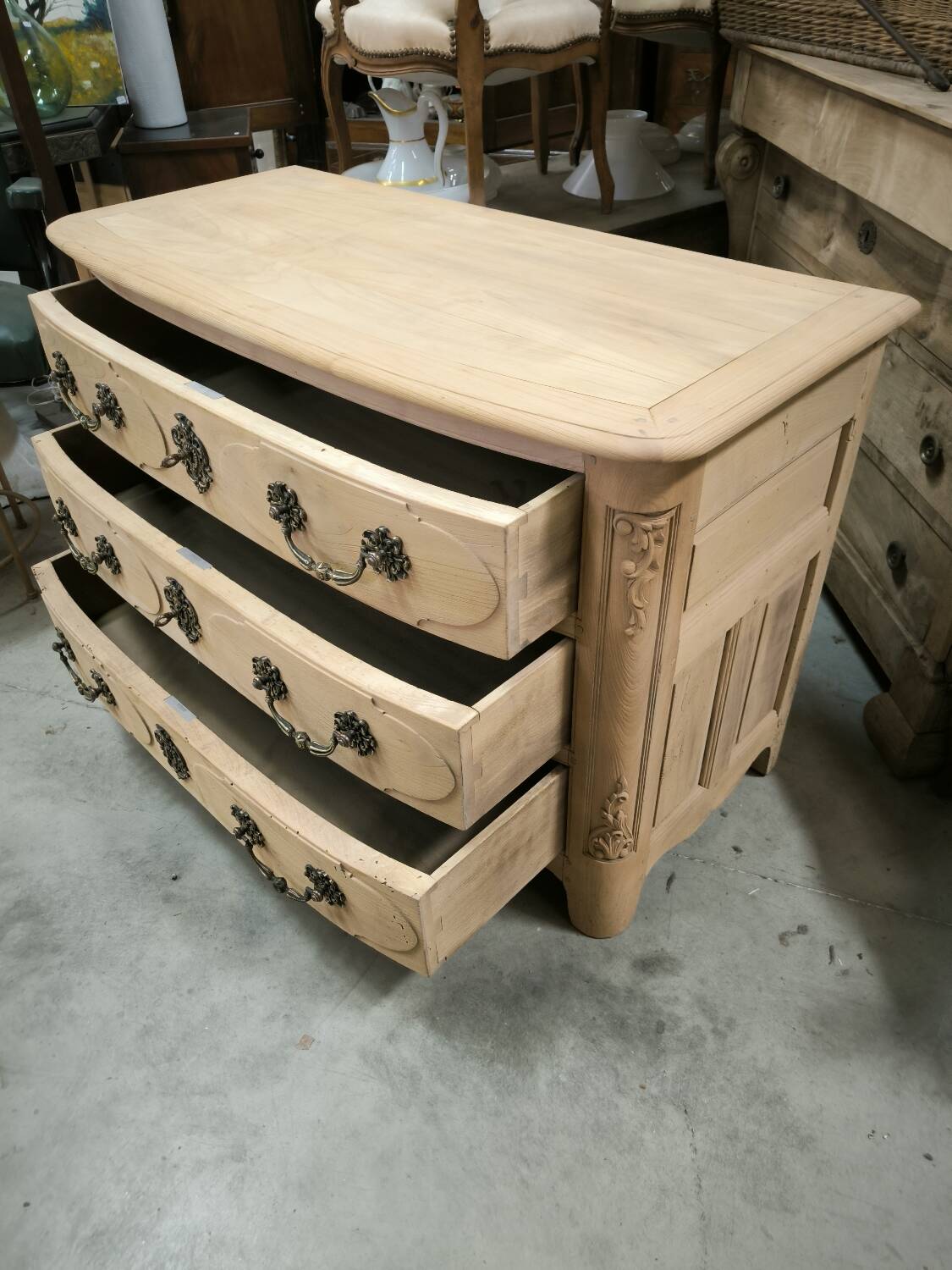 Louis XIV style natural solid cherry wood chest of drawers