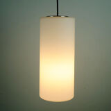Glashuette Limburg pendant light white cylindrical glass shade and chrome 1970s - 2 available