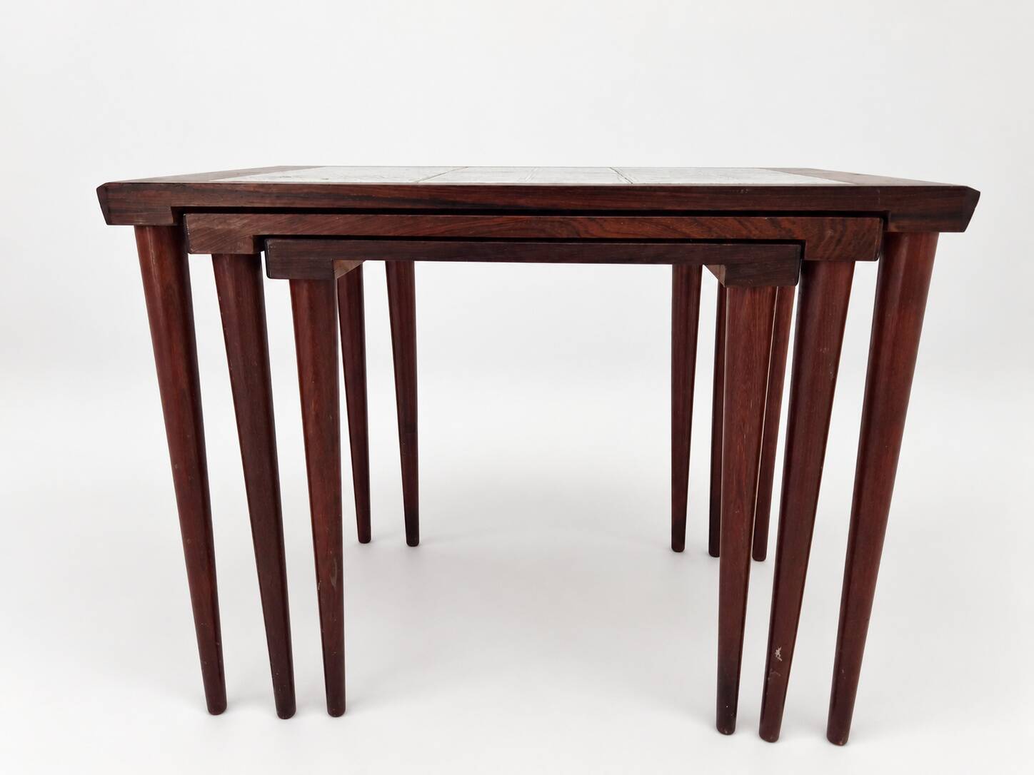 Rosewood nesting tables with ceramic tiles, Denmark, 1960s, set of 3