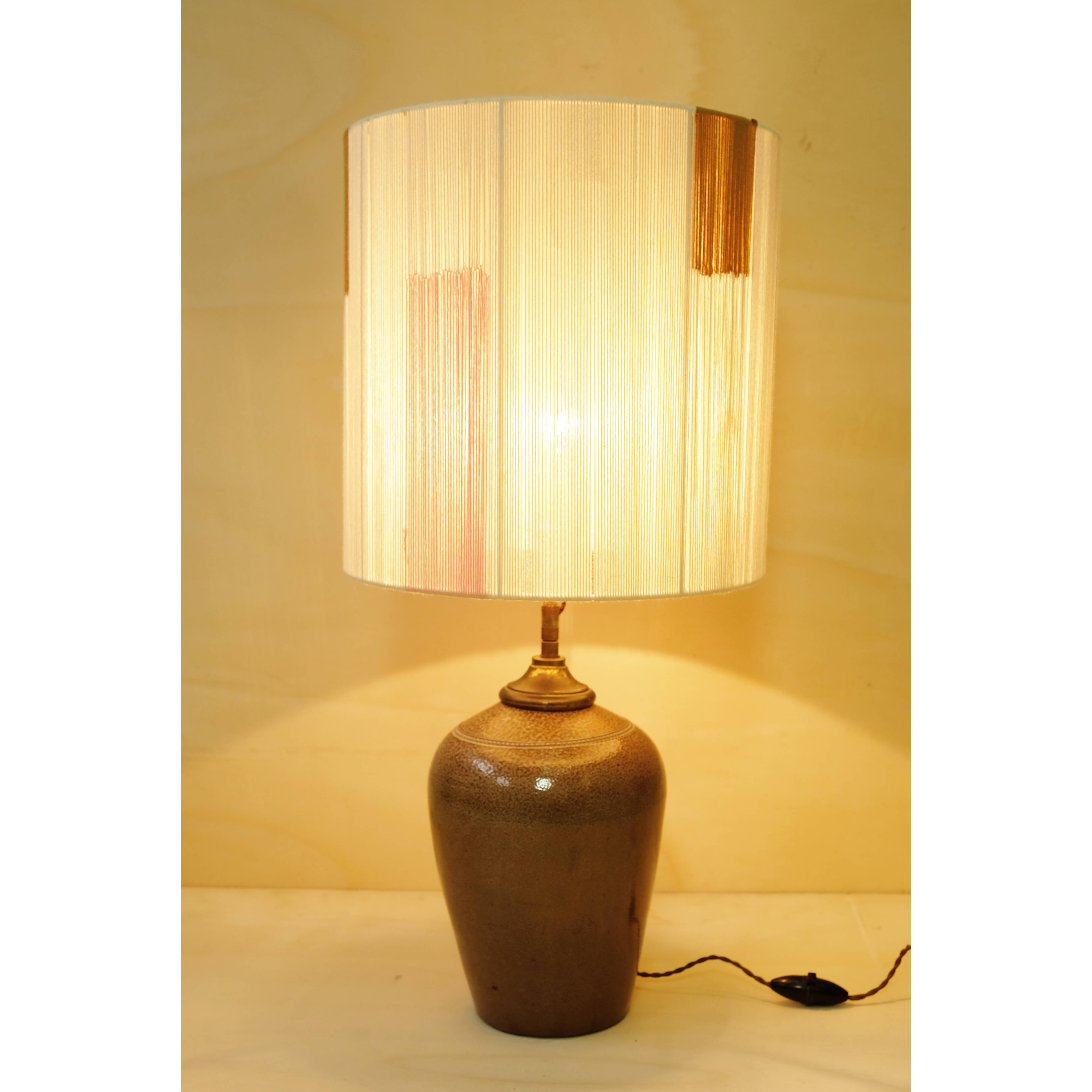 Sandstone lamp base and cotton thread lampshade, 1970s.