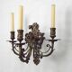 Pair of Heavy Victorian Bronze Triple Wall Sconces Griffin & Flower Detail