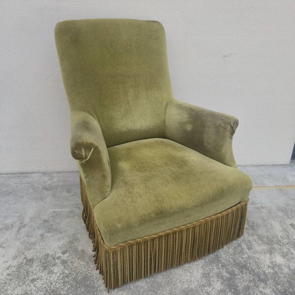 Fauteuil crapaud en velours d'époque napoléon III 19éme