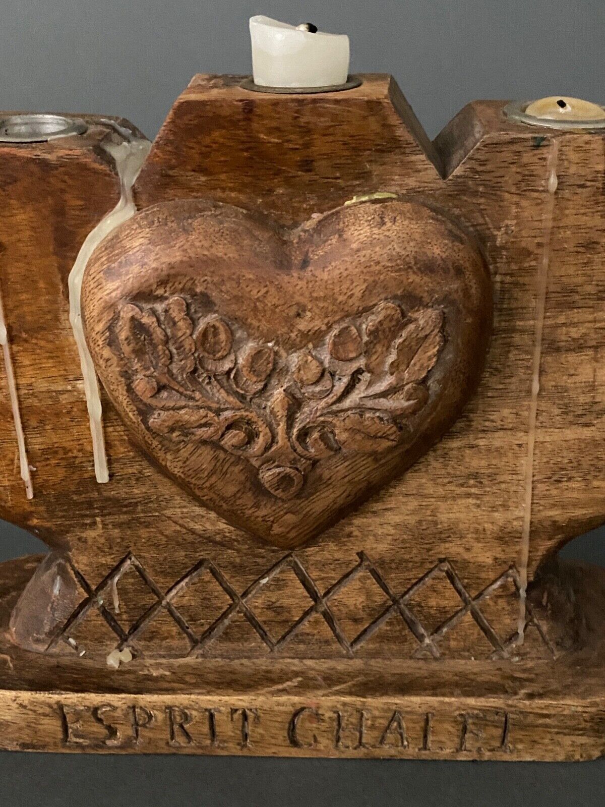 Candlestick with seven burners carved wood Spirit Chalet XXe