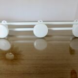 White lacquered metal wall coat rack, 3 hooks, 70s-80s