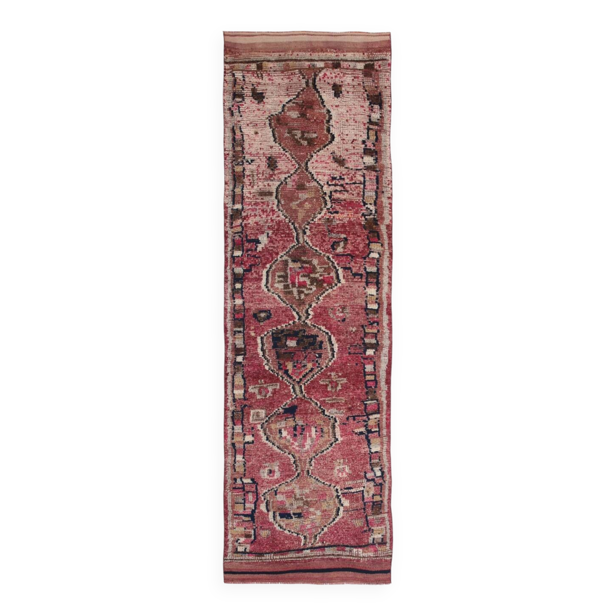 Red Cream Tribal Turkish Runner Rug 88x311Cm SK 18885