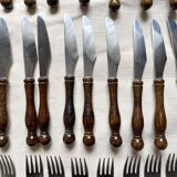 36-piece cutlery set with wooden and stainless steel handles, 1970s