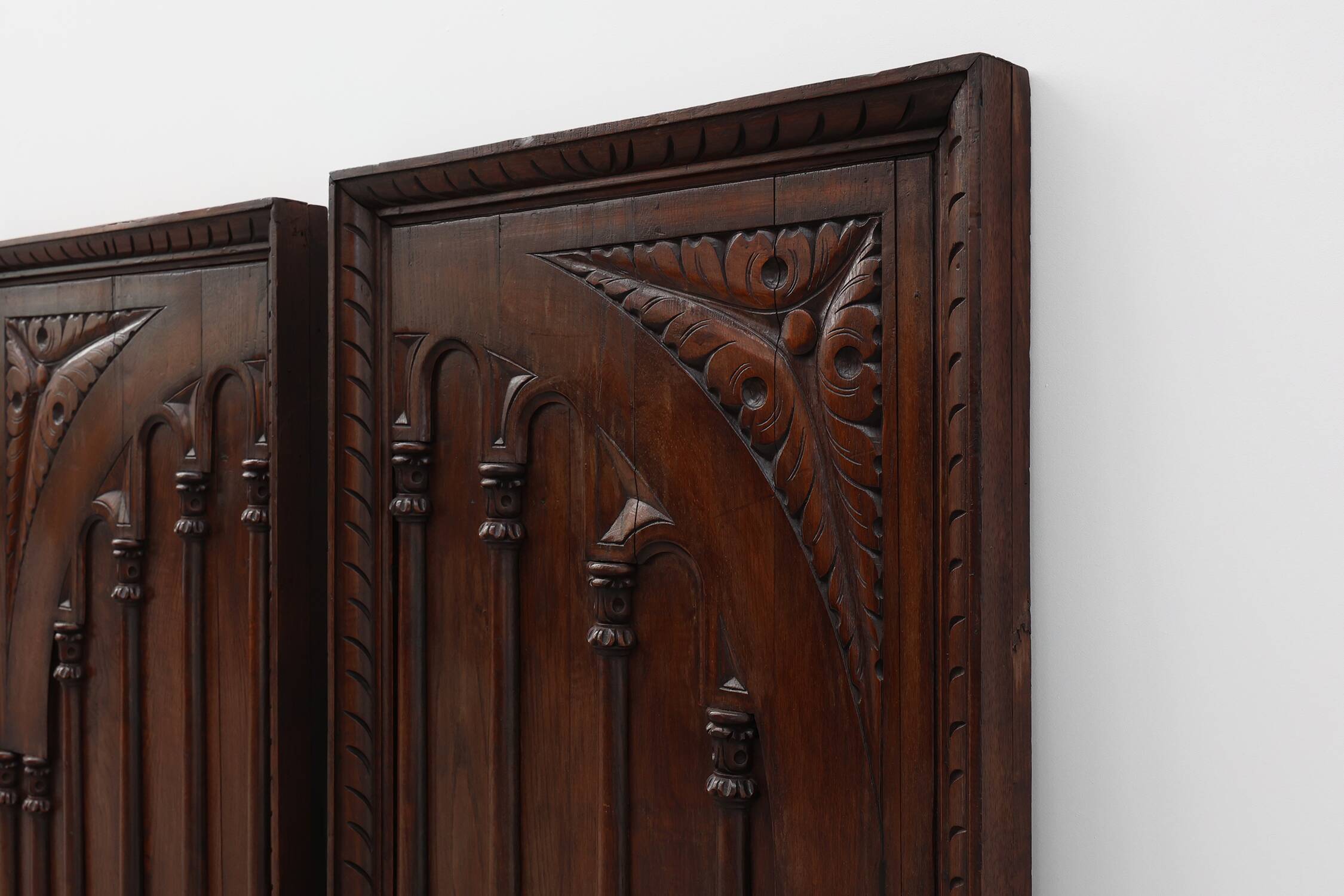 Large Carved Portuguese Oak Wall Panels, 1850s, Set of 2