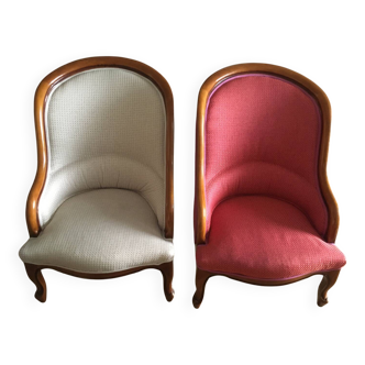 Pair of Rampe armchairs in cherry wood – high-end fabric