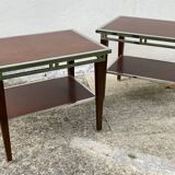 Pair of modernist chrome, leather and wood side tables