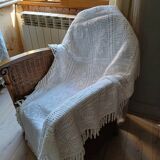 Old crocheted bedside table/plaid