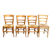 4 solid wood kitchen chairs with rush seats
