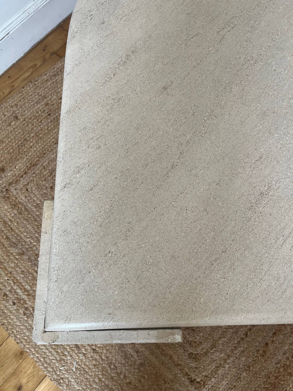 Rochebobois travertine eye-shaped coffee table