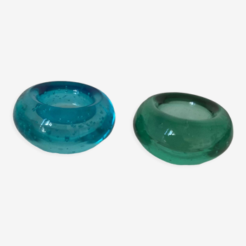 2 bougeoirs en verre de Murano