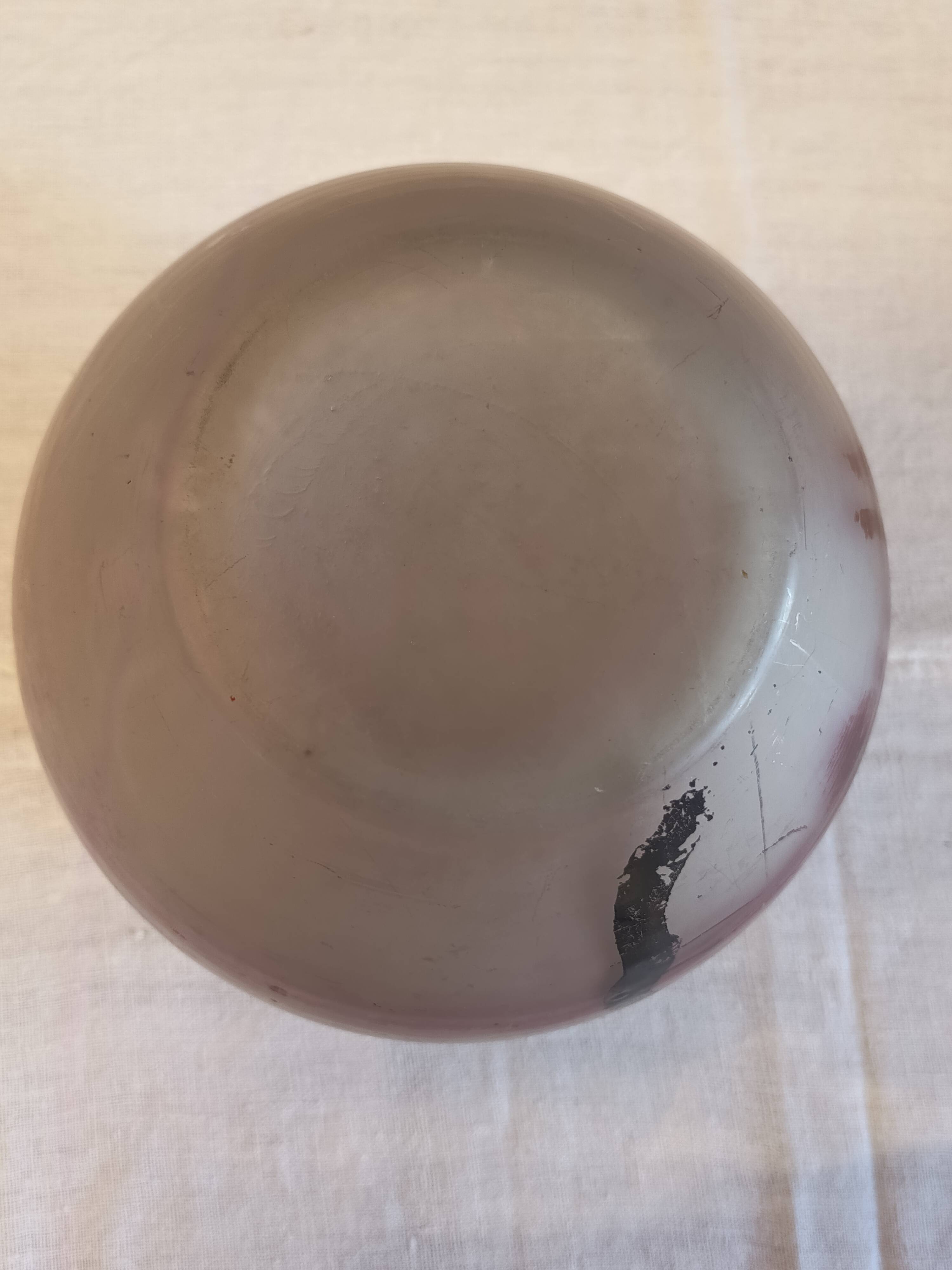 Round glass vase decorated with a landscape according to JS Peynaud.