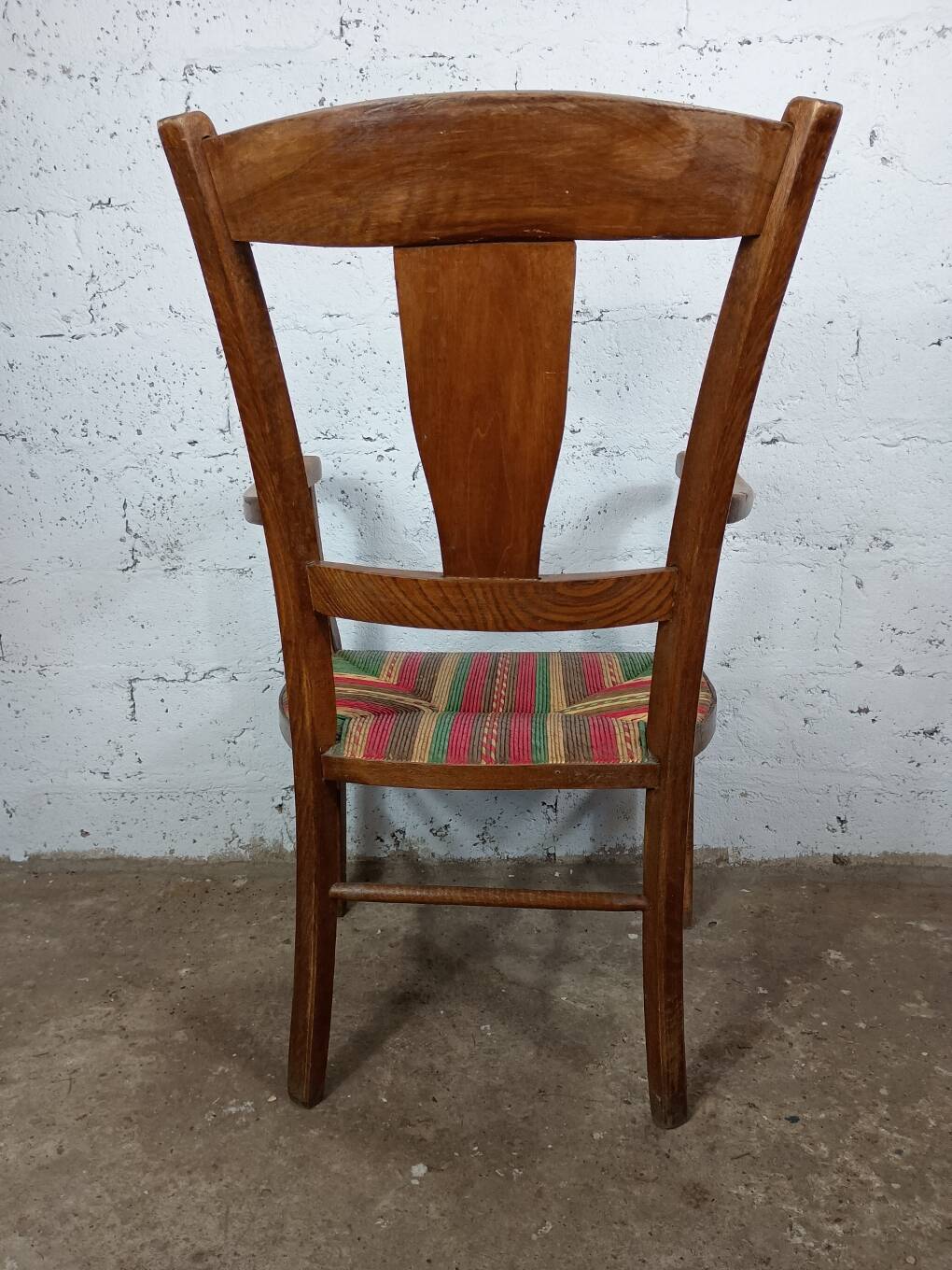 Art Deco wood and straw armchair