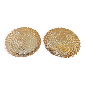 Paire de plafonniers en verre fumé