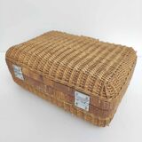 Rattan suitcase and wicker interior flowered