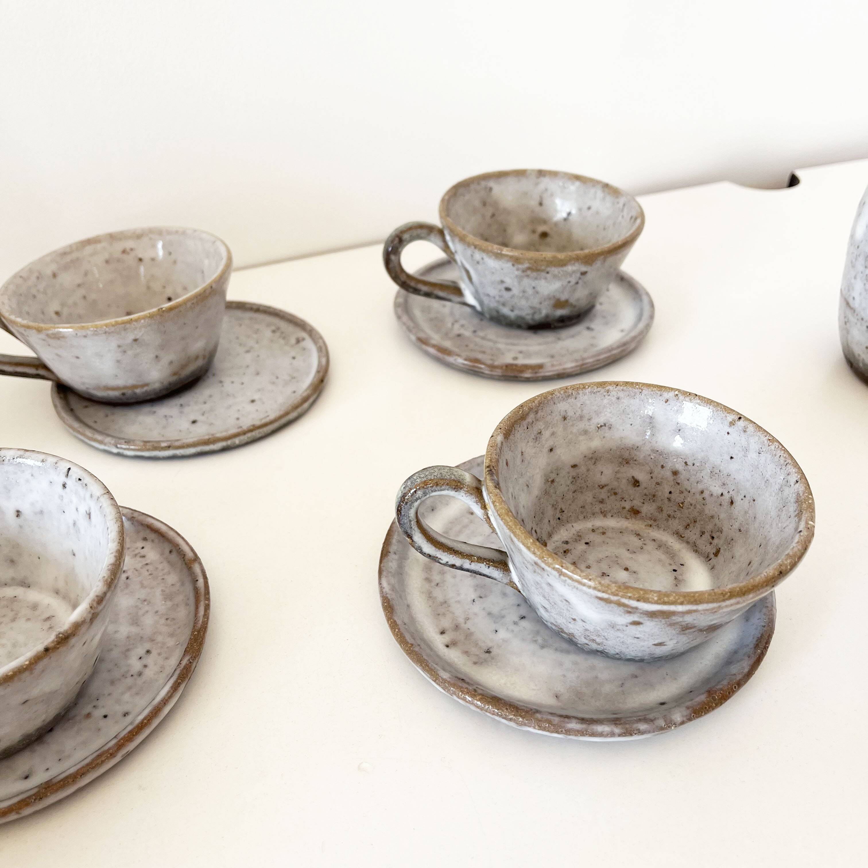 Service à café, tasses en grès émaillé vintage