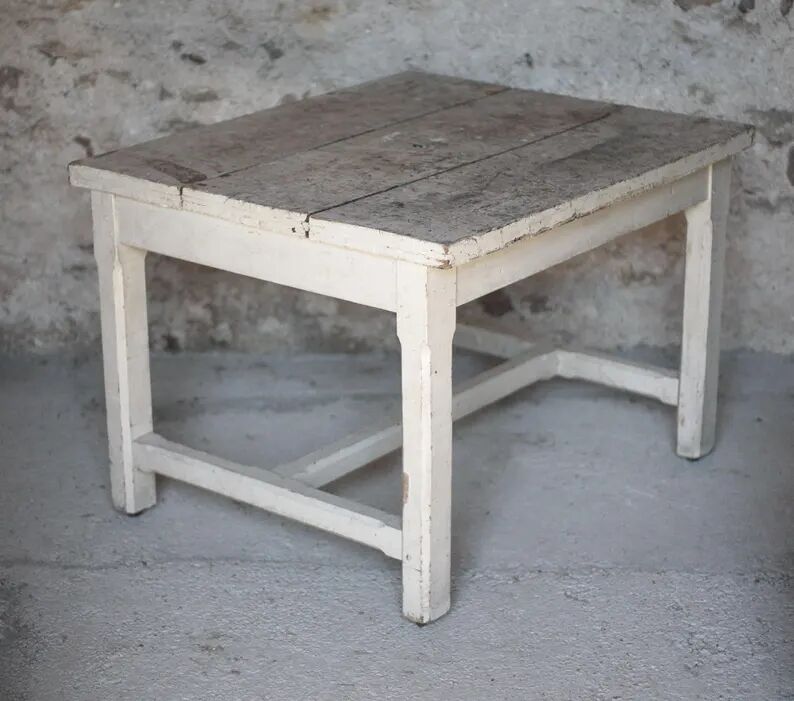 Antique wooden table, wheeled side table, kitchen table, interior decoration