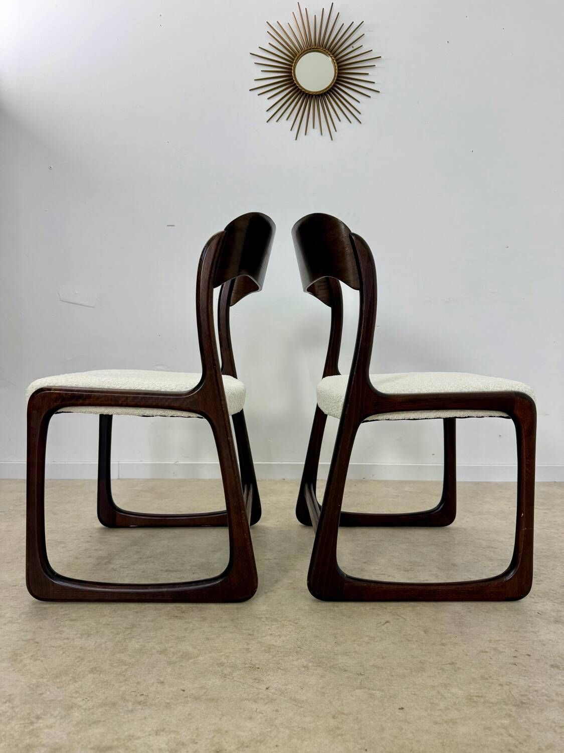 Set of 2 Baumann sled chairs in wood and terry fabric, 60s design