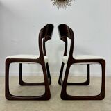 Set of 2 Baumann sled chairs in wood and terry fabric, 60s design