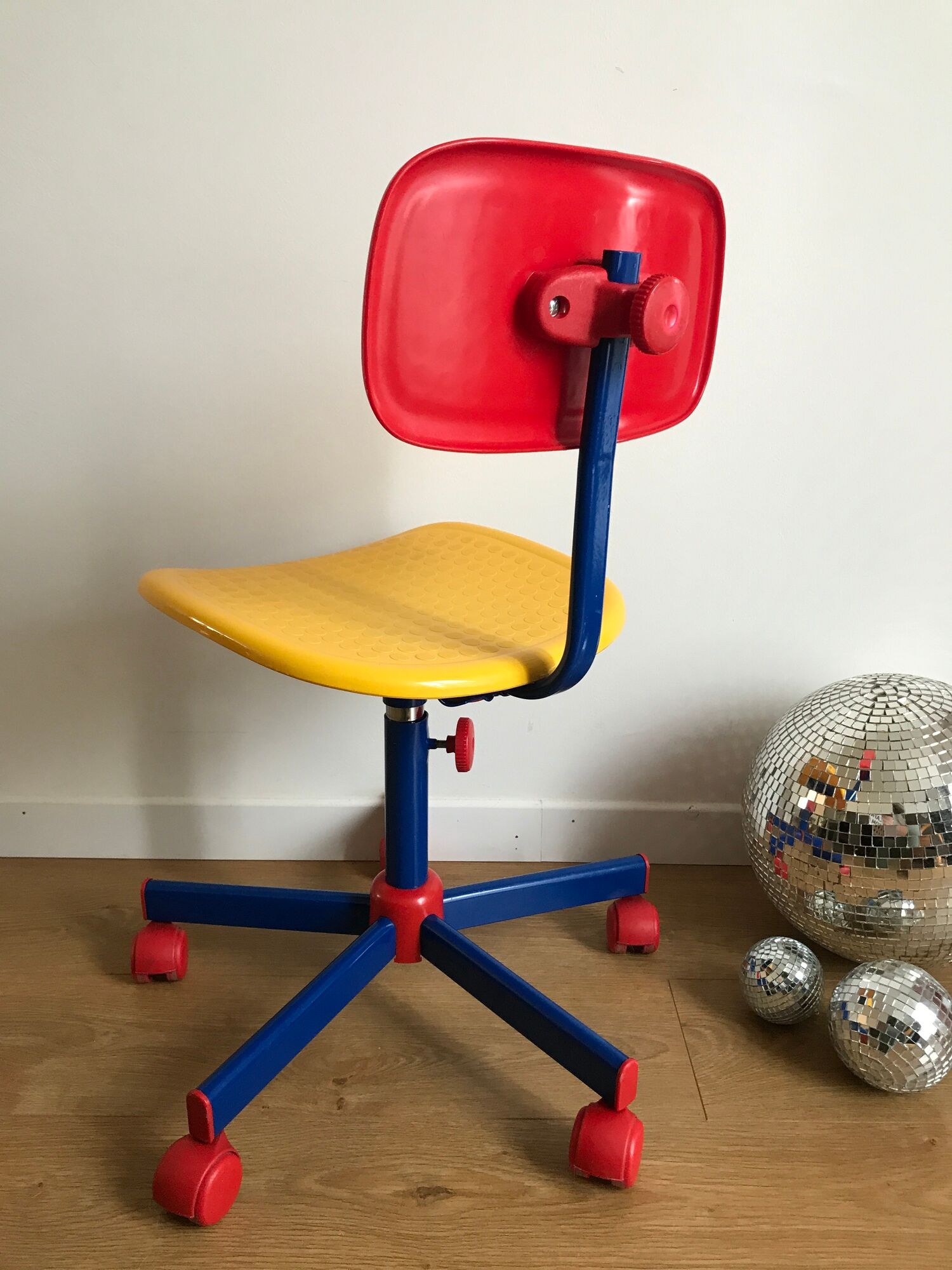 Wheeled office chair for children by ikea, "memphis style", 90s