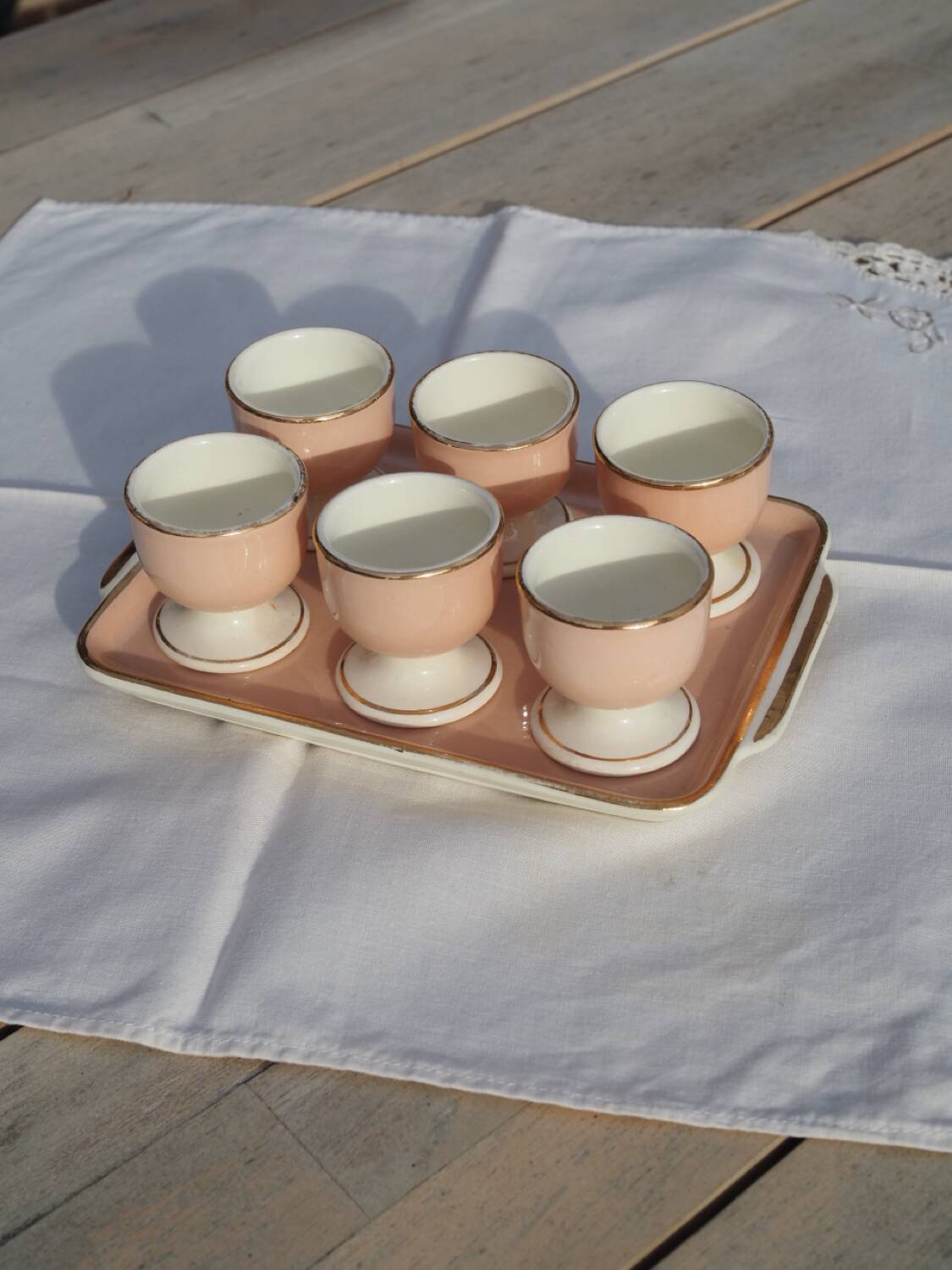 6 Egg cups on vintage Villeroy & Boch tray