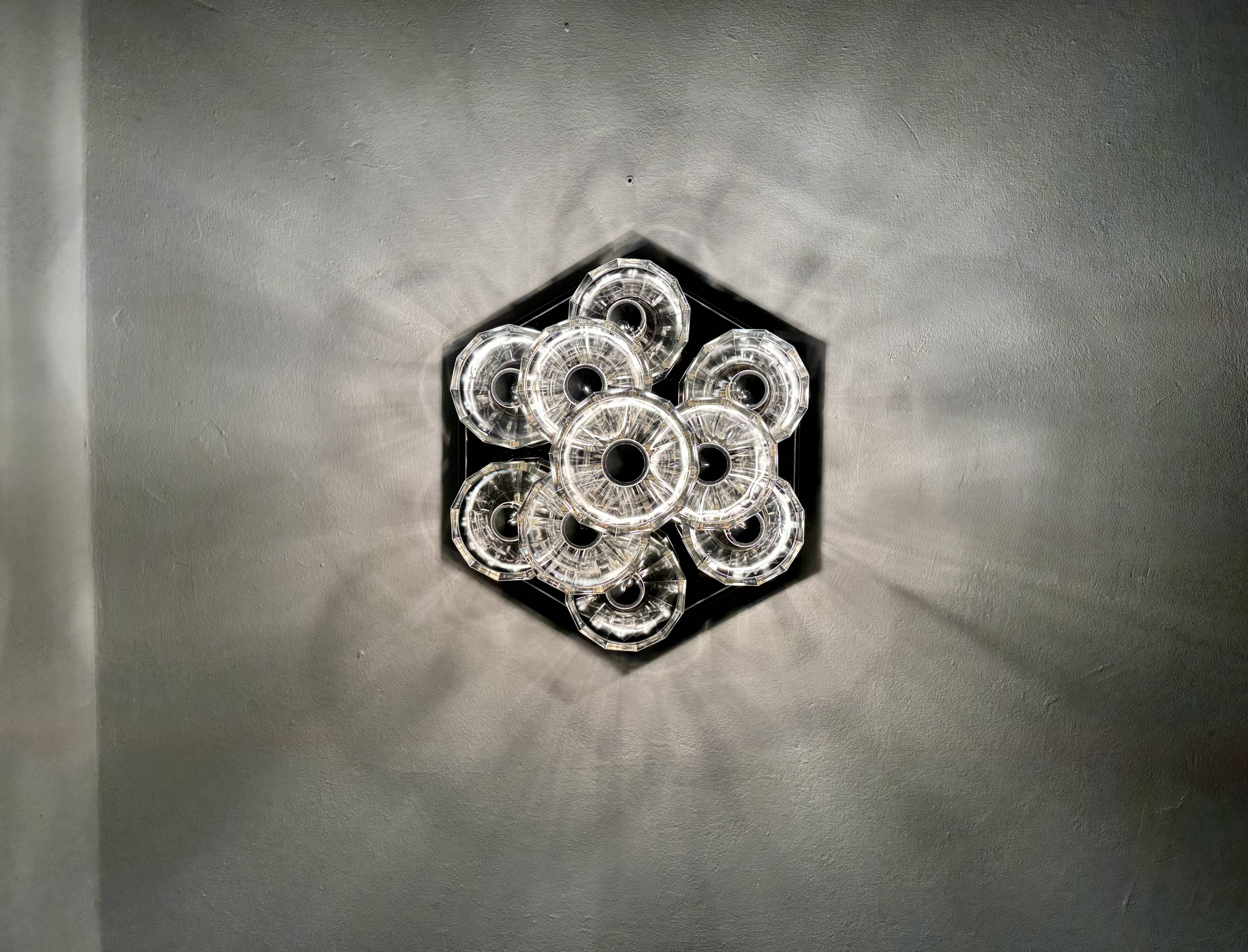 1980s Bicolor Glass Flush Chandelier by F. Fabbian