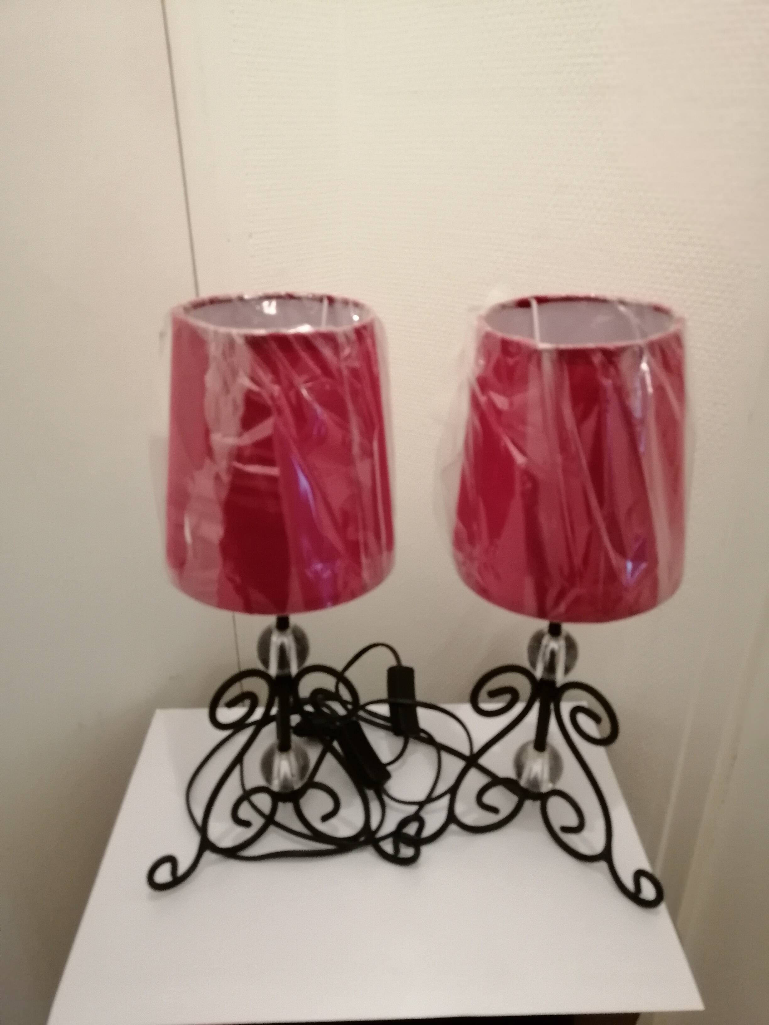 Pair of forged iron lamps