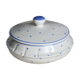 Vintage ivory earthenware candy box with blue polka dots