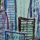 Contemporary paintig in teal, purple and green shades, acrylic on canvas