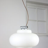 Vintage Chrome & Opaline Pendant Lamp, 1980s