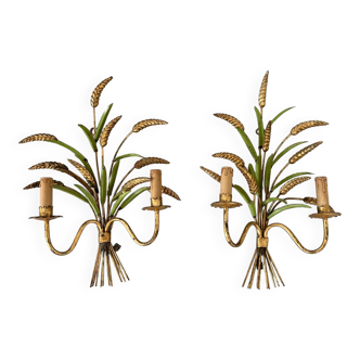 Wall sconces ear of wheat design style Coco Chanel, Hollywood Regency 1970